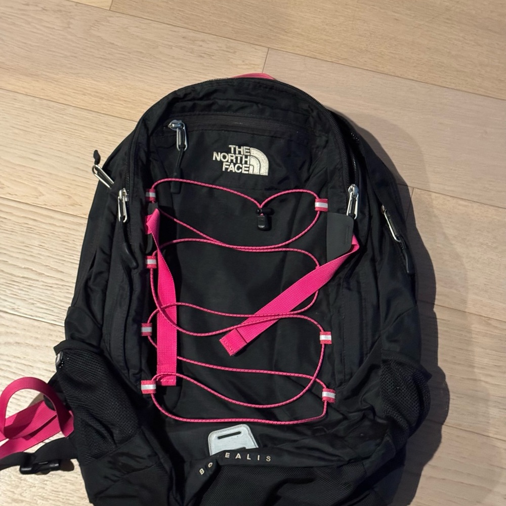 North Face Black and Pink Backpack